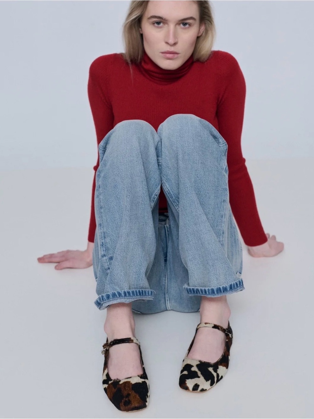 #300 BOUTIQUE Vegan Cowhide and Leather Mary Jane Flats